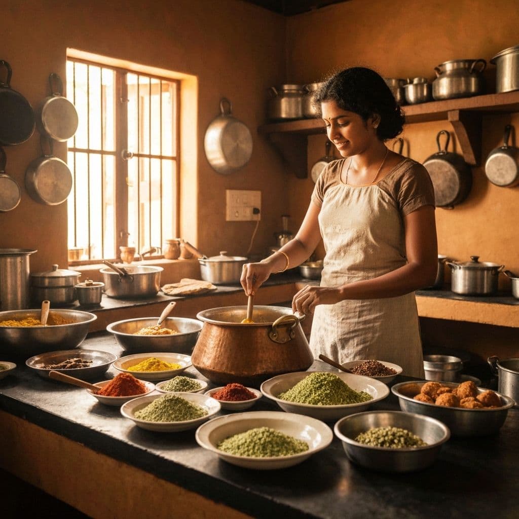 Home cook preparing Kerala food